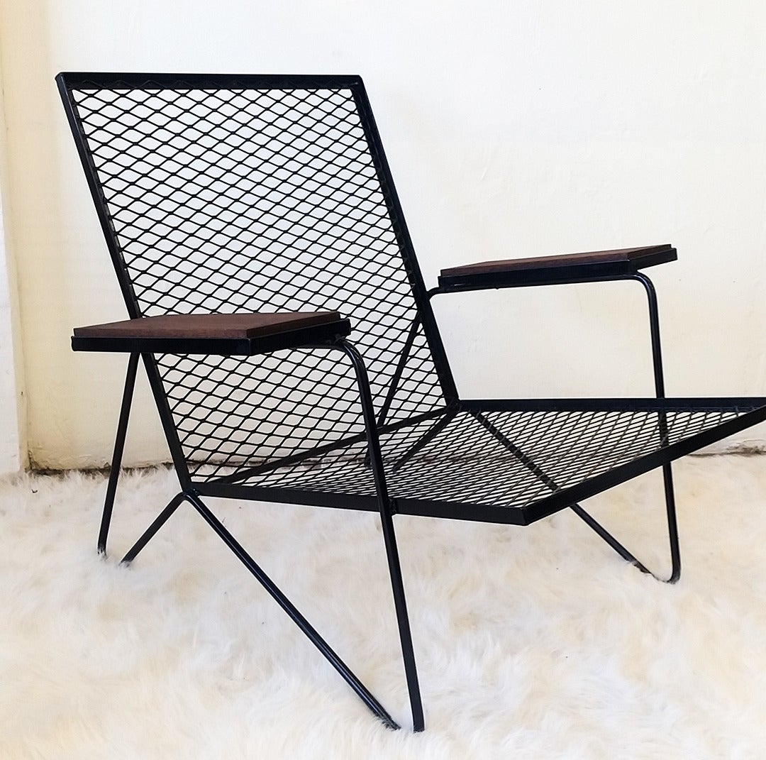 Mid-Century Modern Sculptural Iron and Cowhide Lounge Chair After Raoul Guys