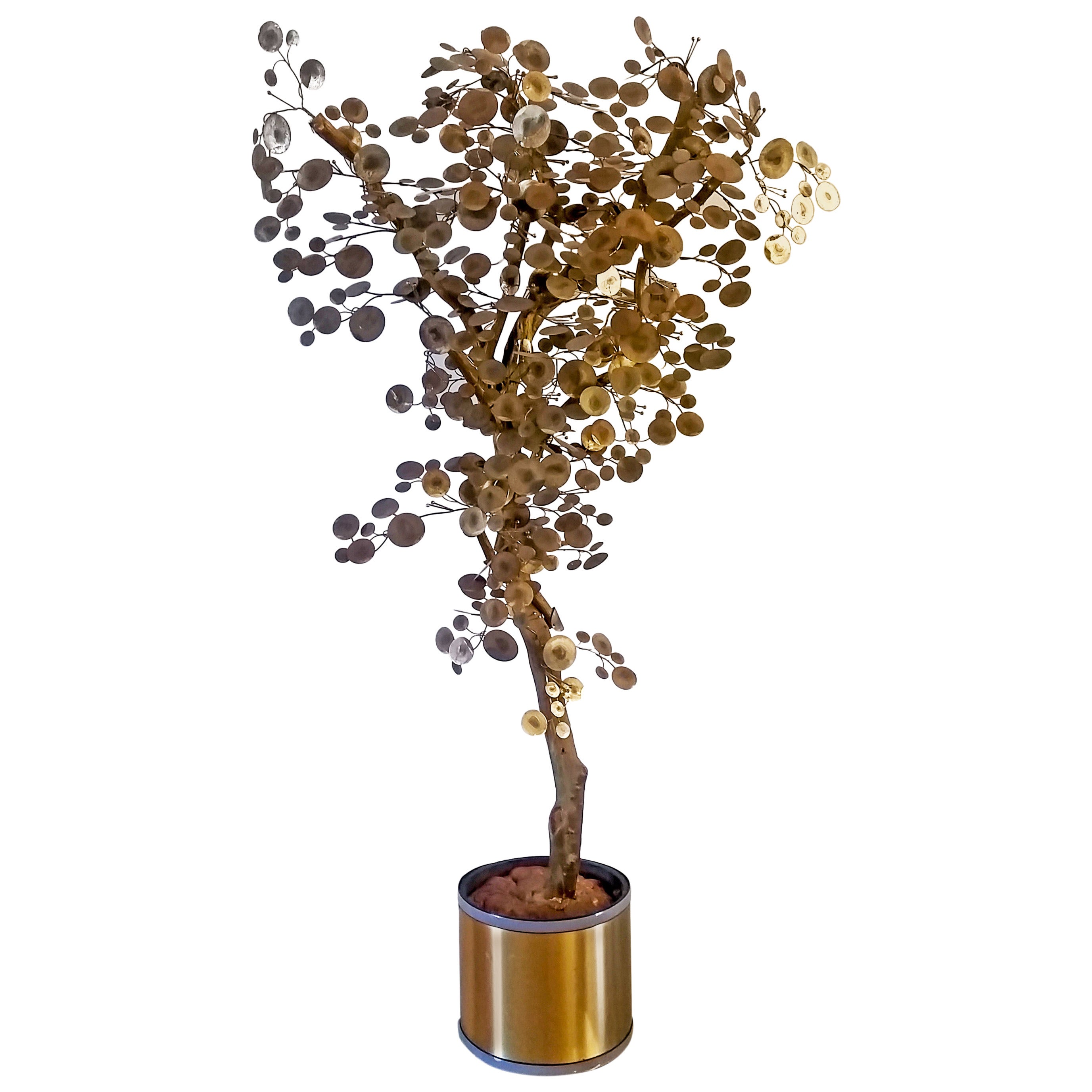 Sculptural Curtis Jere Raindrop Edition Brass Tree