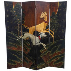 Karen Kariya Four-Panel Hand-Painted Greyhound Screen