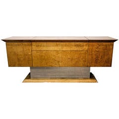 Burl Wood and Chrome Credenza In the Style of Paul Evans