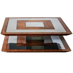 Burl Wood and Chrome Coffee Table In the Style Paul Evans