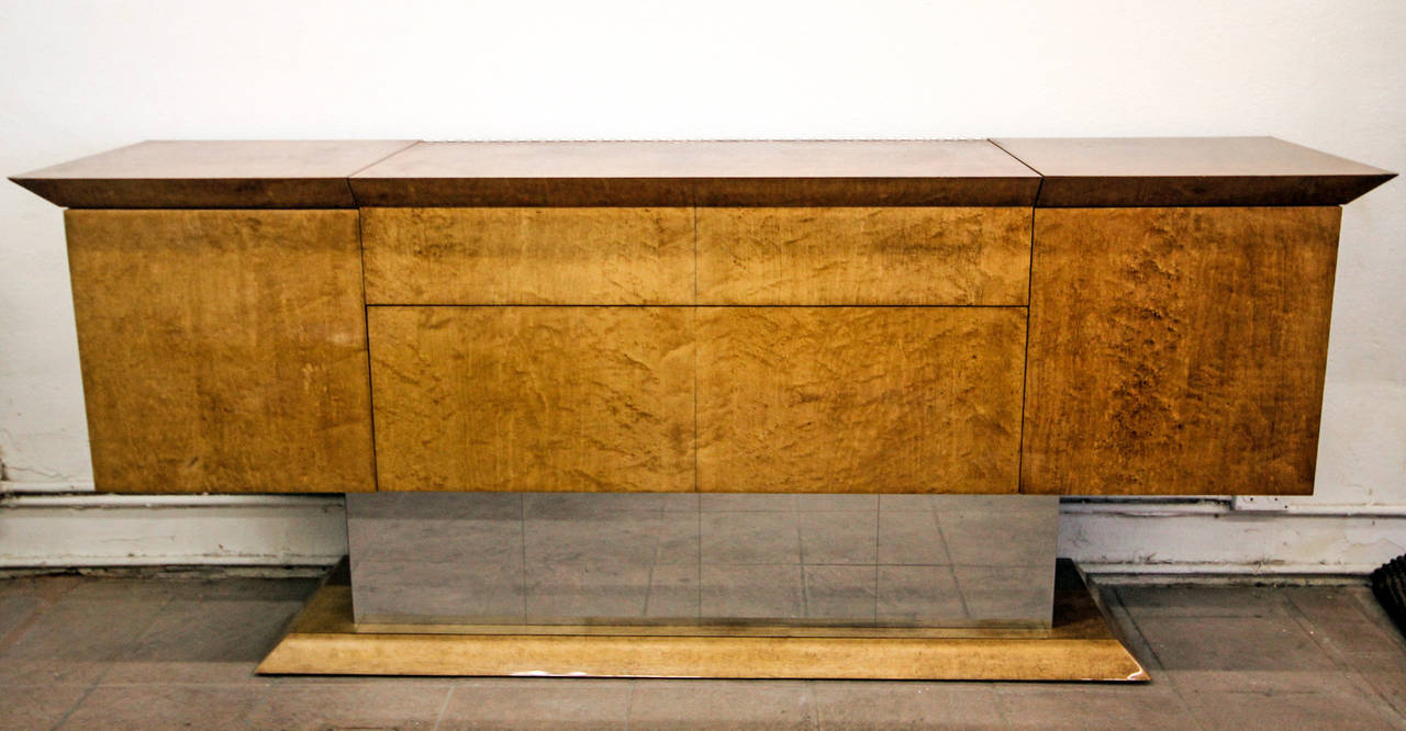 Burl Wood and Chrome Credenza In the Style of Paul Evans