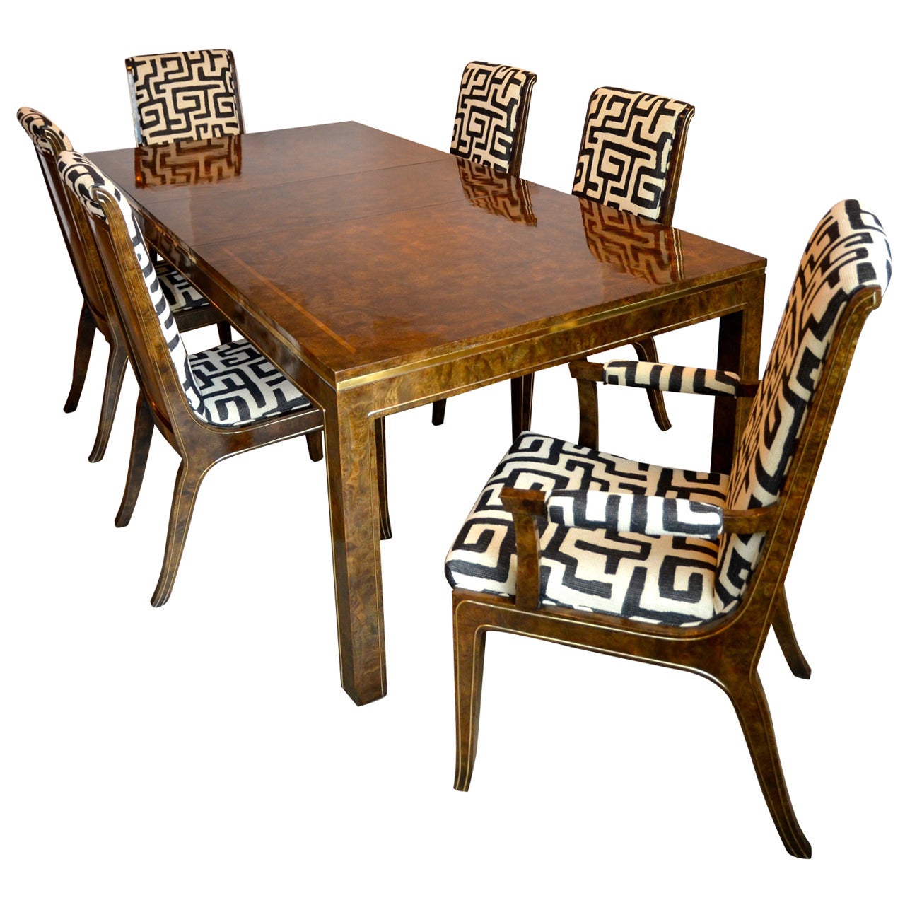 Bernhard Rohne for Mastercraft Burled Parsons Dining Table and Chairs