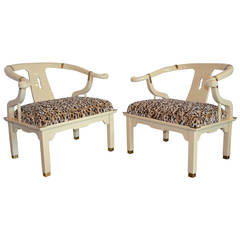 Pair of James Mont Ivory Lacquer Chairs