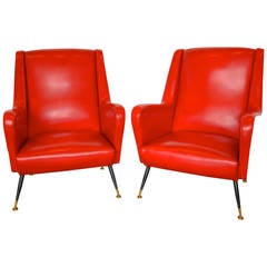 Mid-Century Italian Zanuso-Style Lounge Chairs