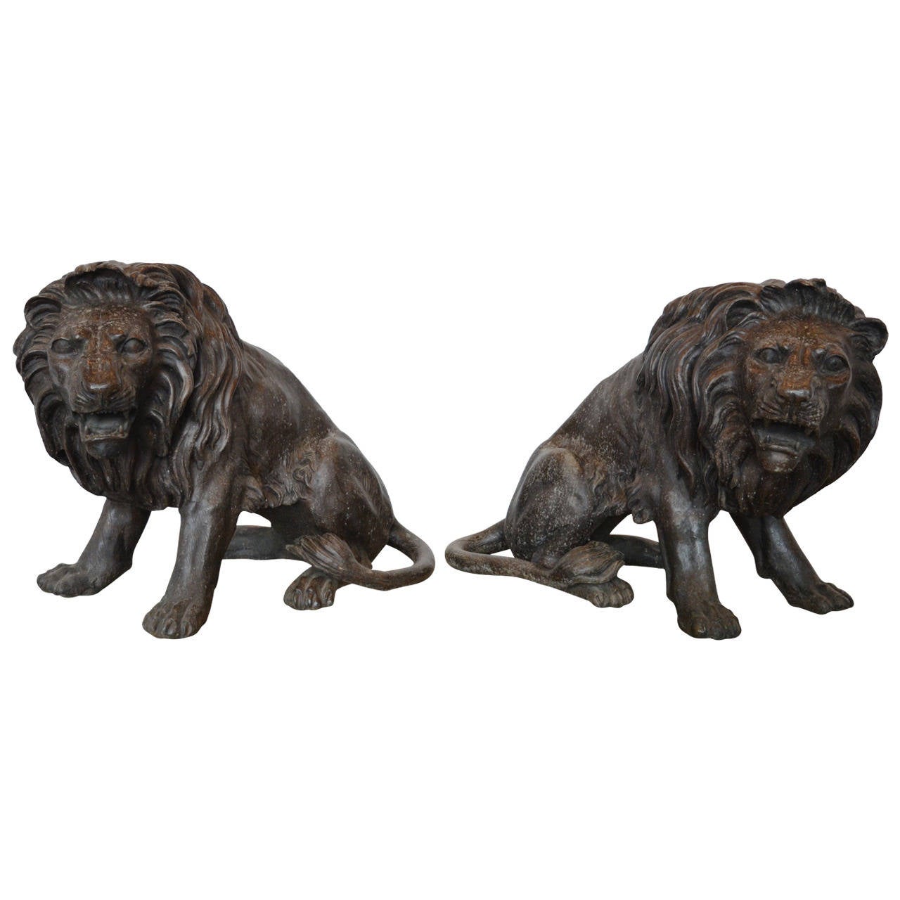 Magnificent Pair of Cast Bronze Lion Sculptures at 1stDibs