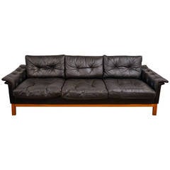 Mid-Century Black Tufted Leather Sofa, Danish
