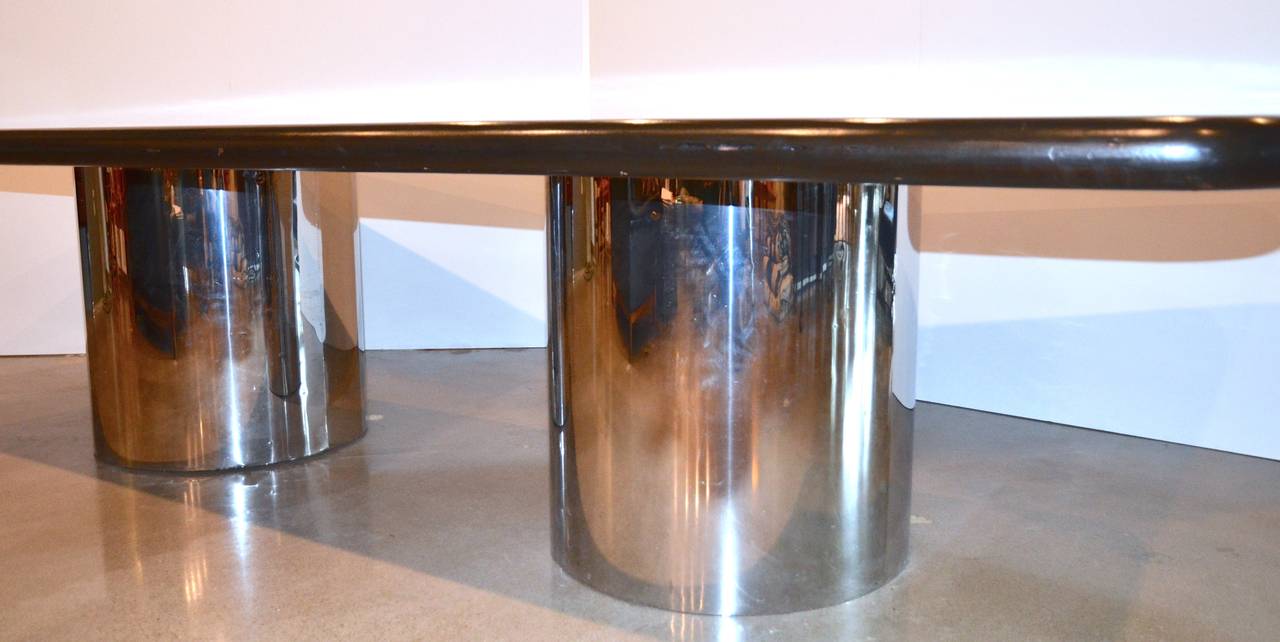 Mid-Century Modern Monumental Burl, Black and Chrome Dining or Conference Table