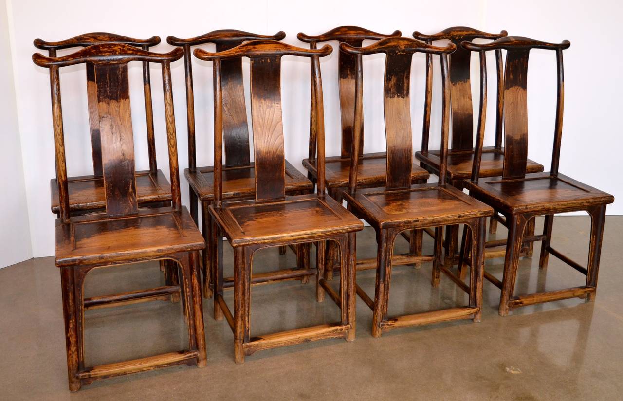 Yoke Crest Ming Style Chairs, Set of Eight