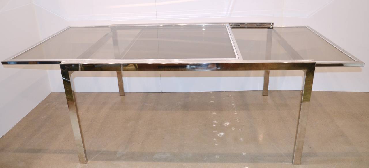 Mid-Century Modern Milo Baughman Chrome and Glass Extension Table