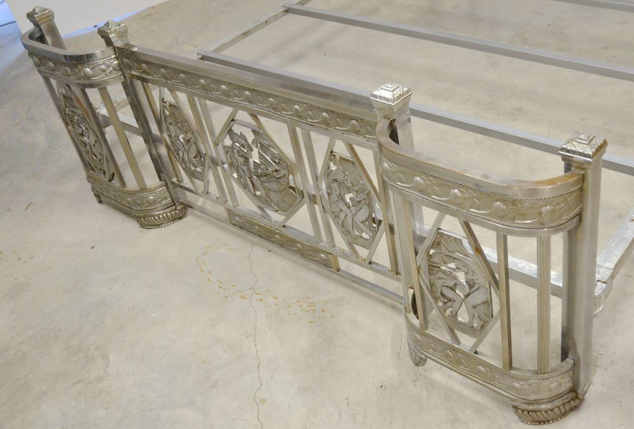 Art Deco Nickel-Plated King-Sized Bed In Good Condition In Austin, TX