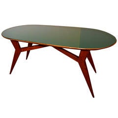 Mid-Century Italian Table with Green Glass by Vittorio Dassi