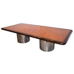 Monumental Burl, Black and Chrome Dining or Conference Table