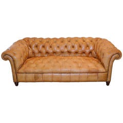 Antique English Chesterfield Leather Sofa, circa 1920s