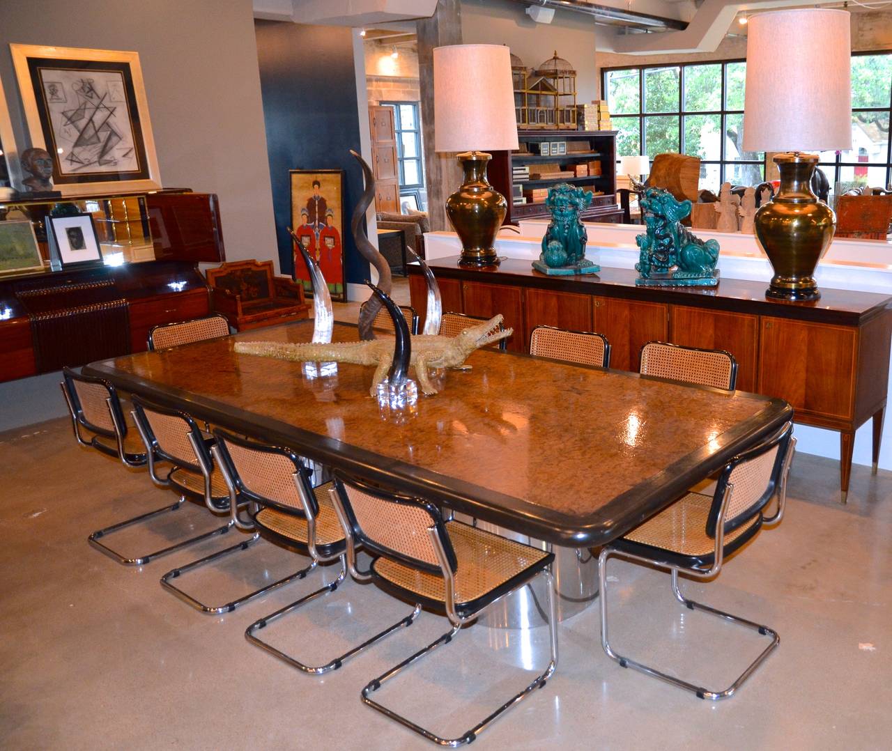 Monumental Burl, Black and Chrome Dining or Conference Table 2