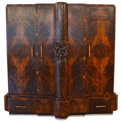 Antique Italian Art Deco Rosewood and Walnut Armoire, circa 1925