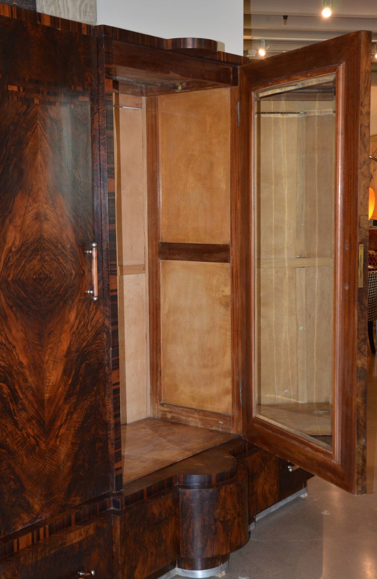 Italian Art Deco Rosewood and Walnut Armoire, circa 1925 In Good Condition In Austin, TX