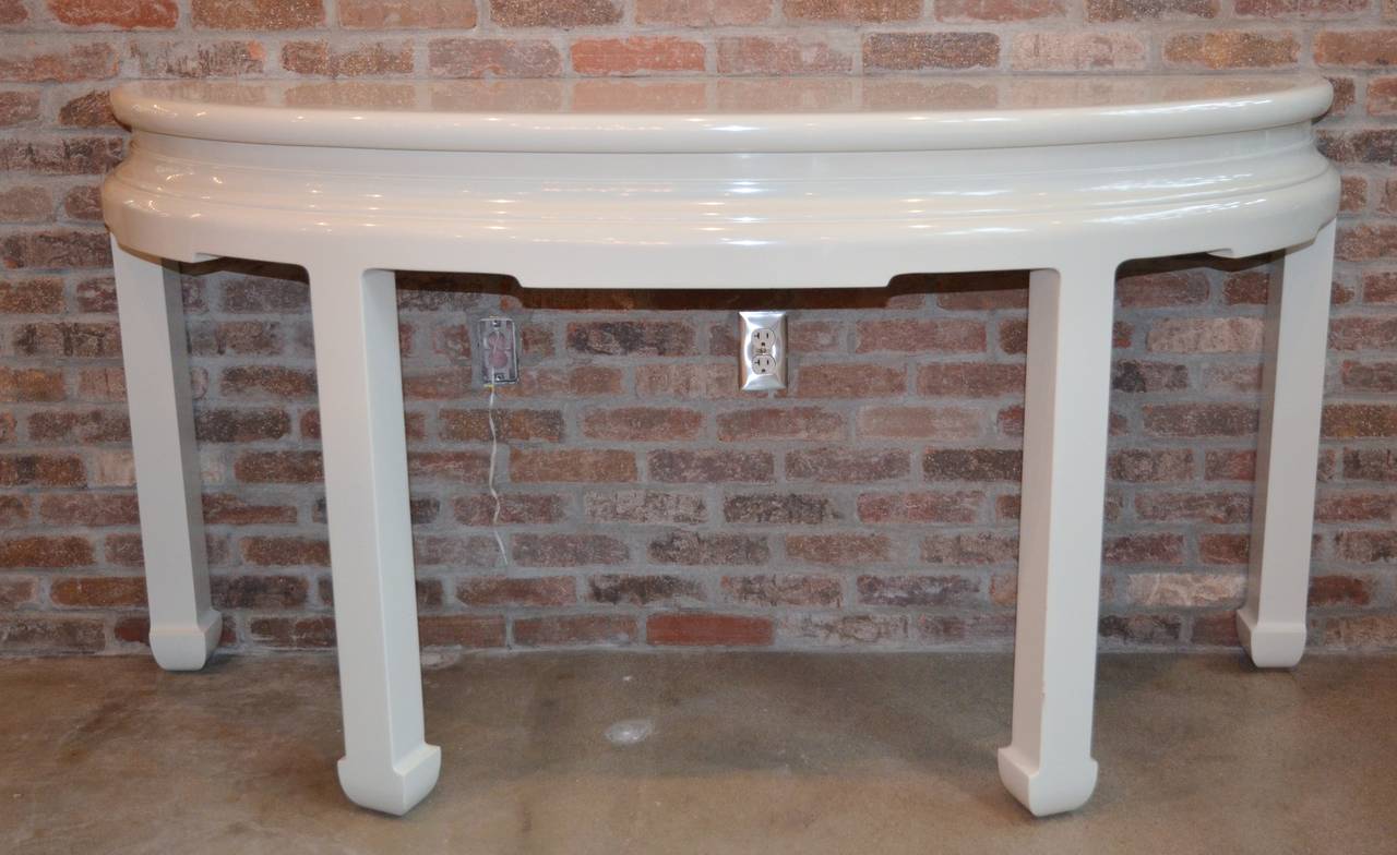 Late 20th Century Demilune Console in Ivory Lacquer