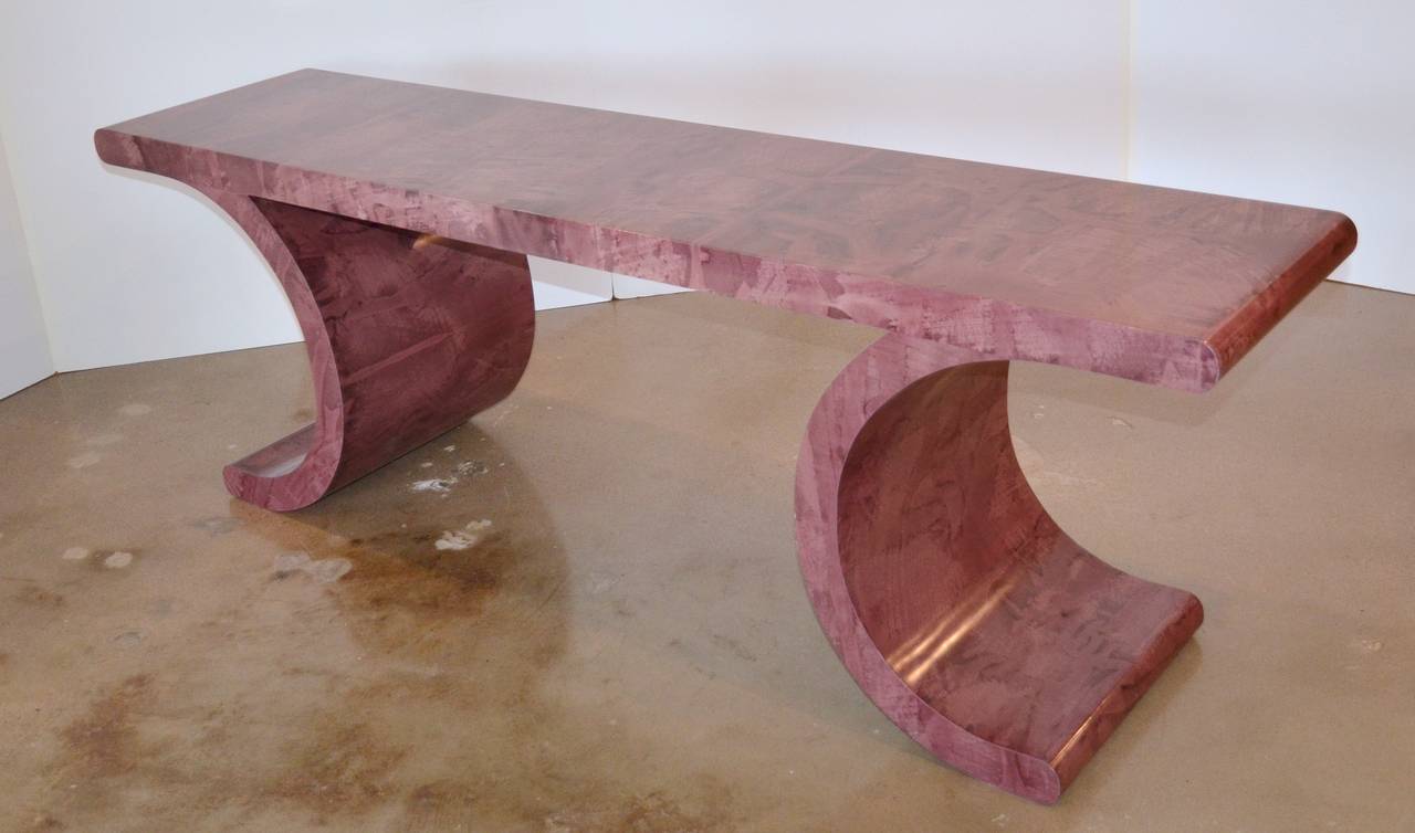 Lacquered Karl Springer Style Rose Goatskin Console Table