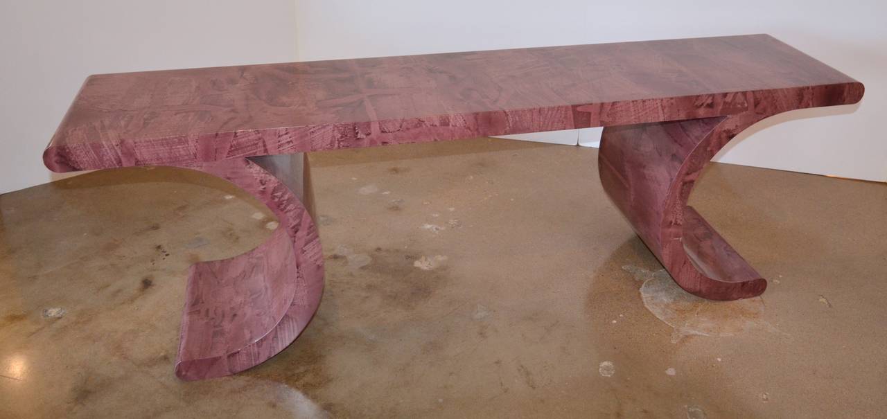 American Karl Springer Style Rose Goatskin Console Table