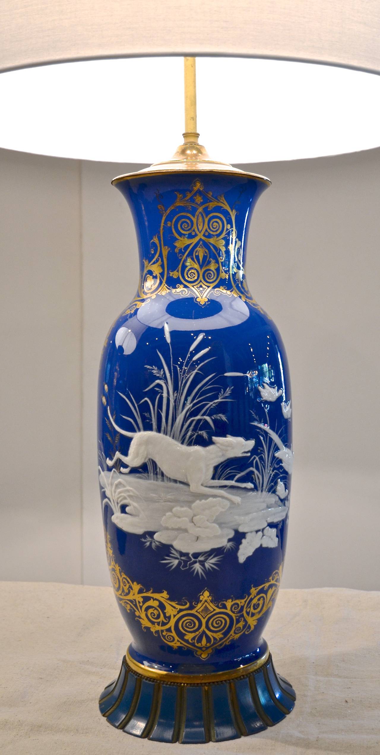 19th Century Blue and White Påte-Sur-Påte Porcelain Lamps