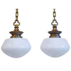 Antique Large-Scale Library Pendants with Schoolhouse Globes
