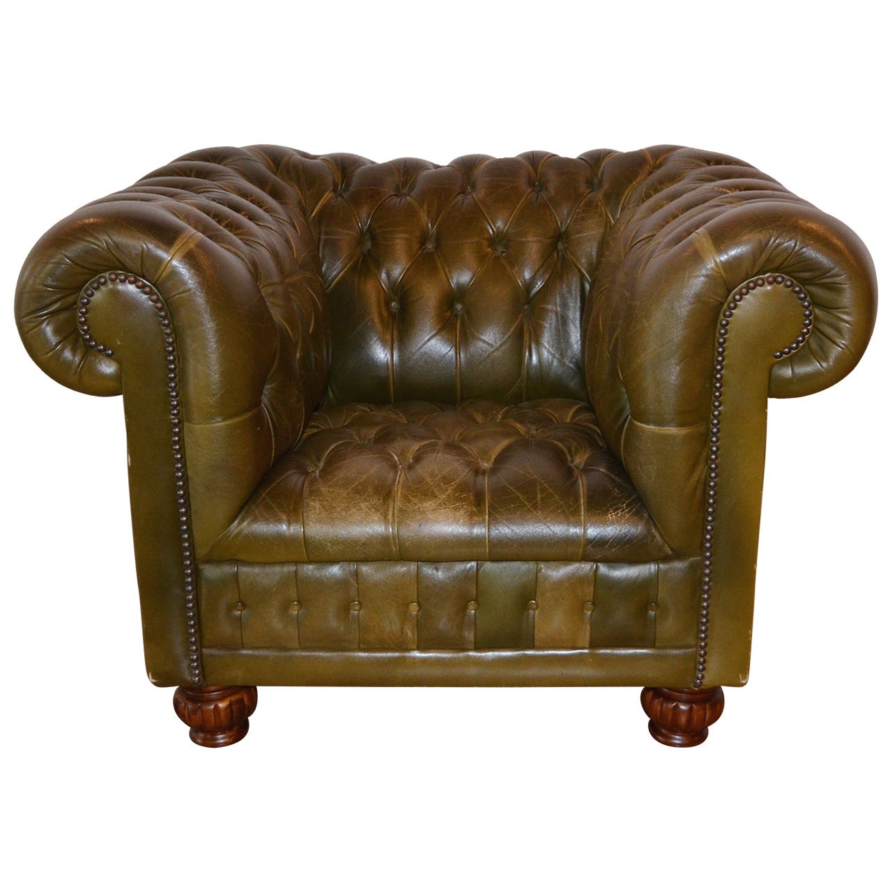 Green Leather Chesterfield Lounge Chair
