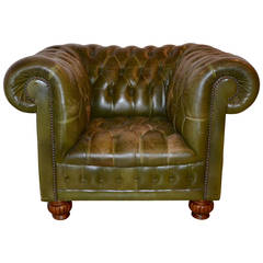 Vintage Green Leather Chesterfield Lounge Chair