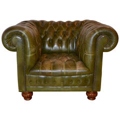 Green Leather Chesterfield Lounge Chair