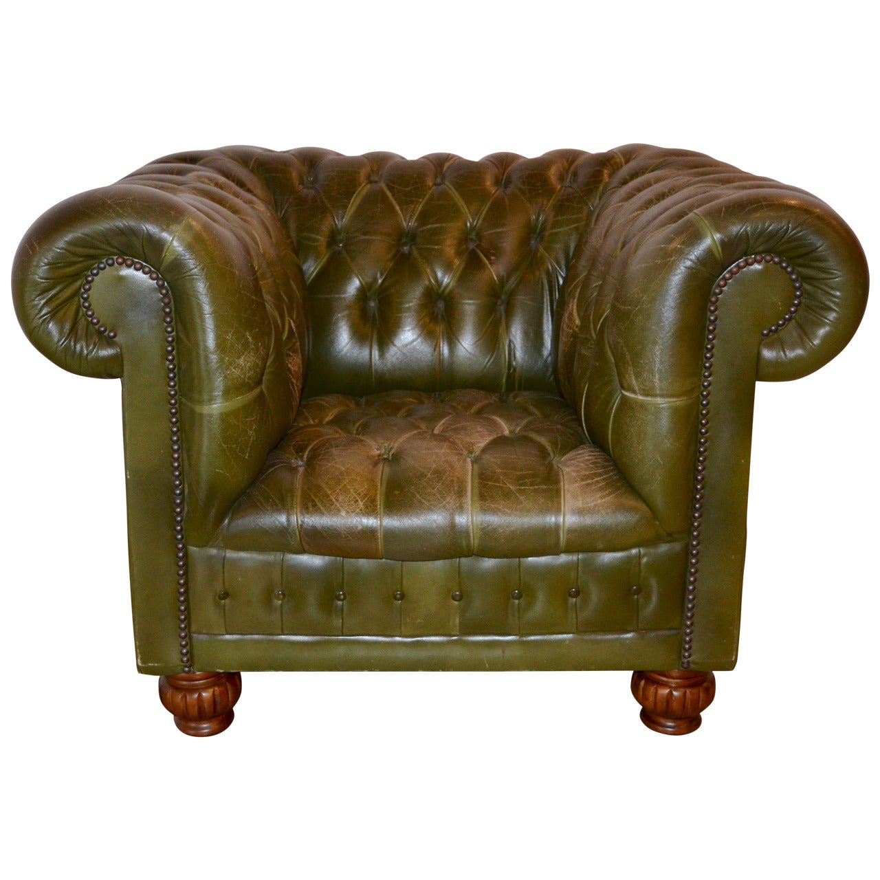 Green Leather Chesterfield Lounge Chair
