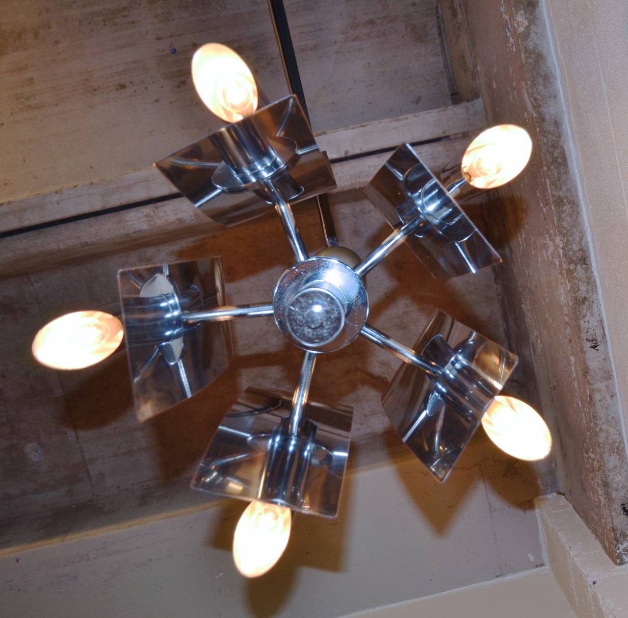 Mid-Century Modern Ten-Light Chandelier in Aluminum or Stainless, 1960s In Good Condition In Austin, TX