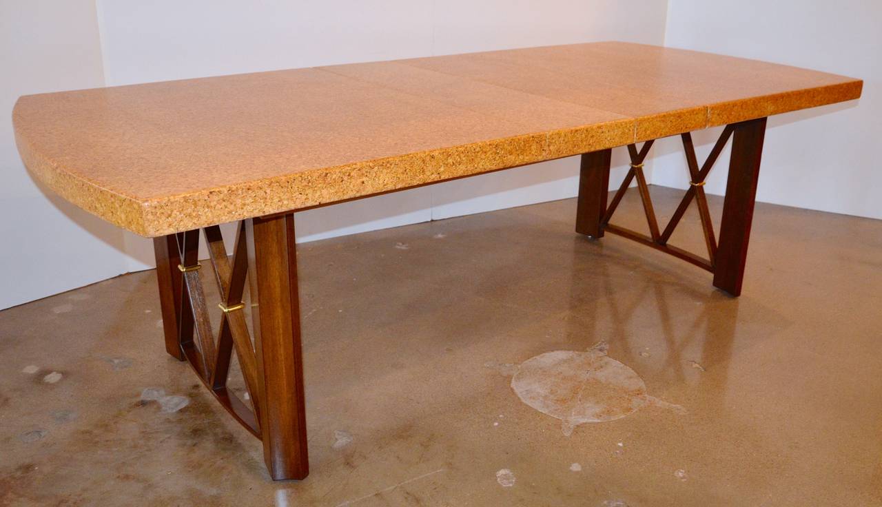 Paul Frankl's Cork, Walnut and Brass Dining Table for Johnson Furniture Co. In Excellent Condition In Austin, TX