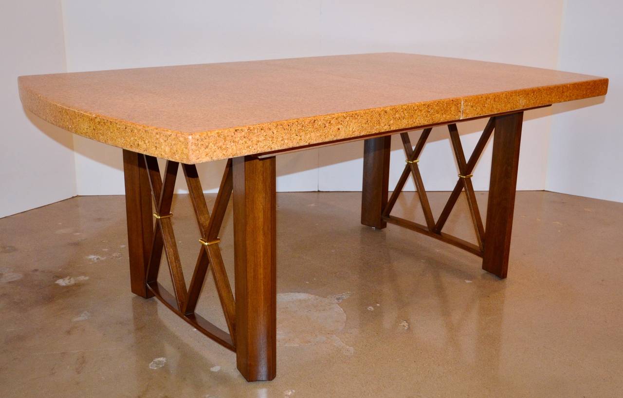 Paul Frankl's Cork, Walnut and Brass Dining Table for Johnson Furniture