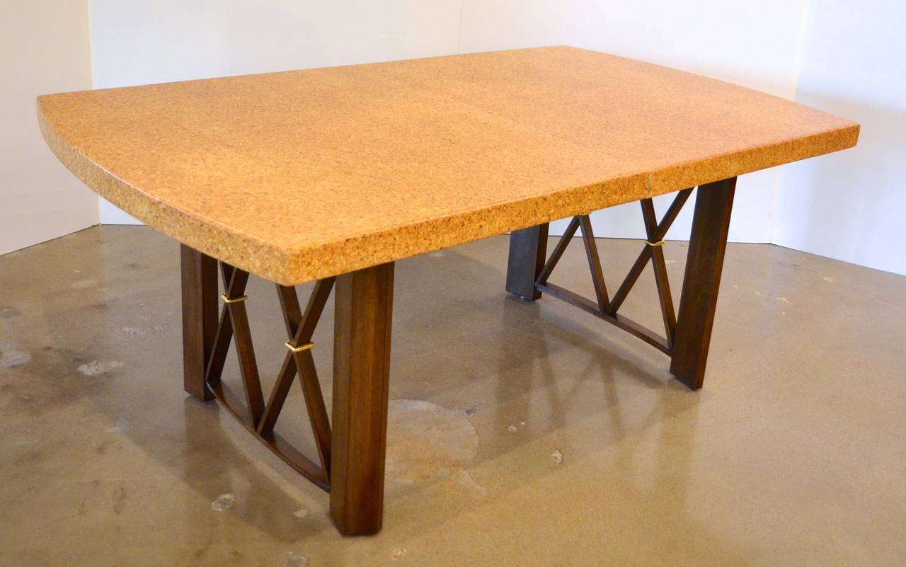 20th Century Paul Frankl's Cork, Walnut and Brass Dining Table for Johnson Furniture Co.