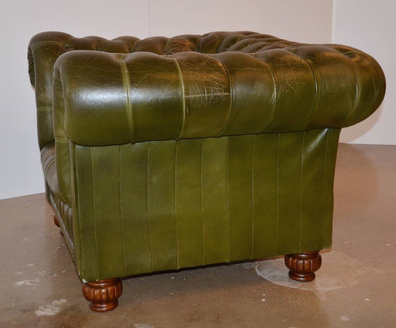 20th Century Green Leather Chesterfield Lounge Chair