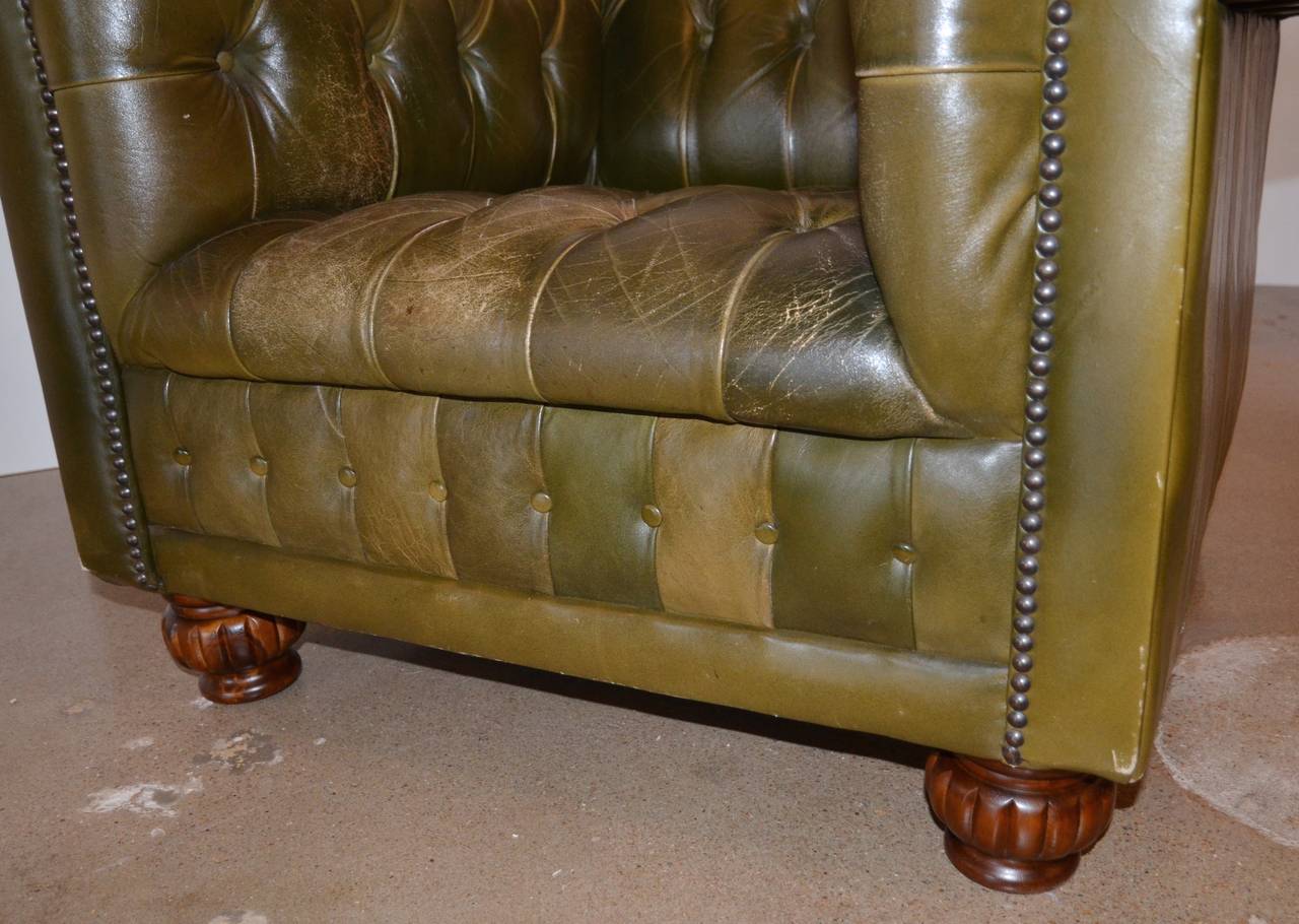 Green Leather Chesterfield Lounge Chair 2
