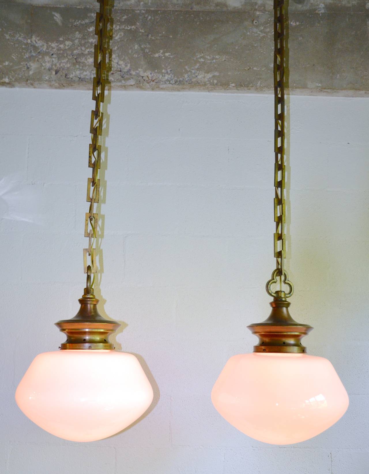 Brass Large-Scale Library Pendants with Schoolhouse Globes