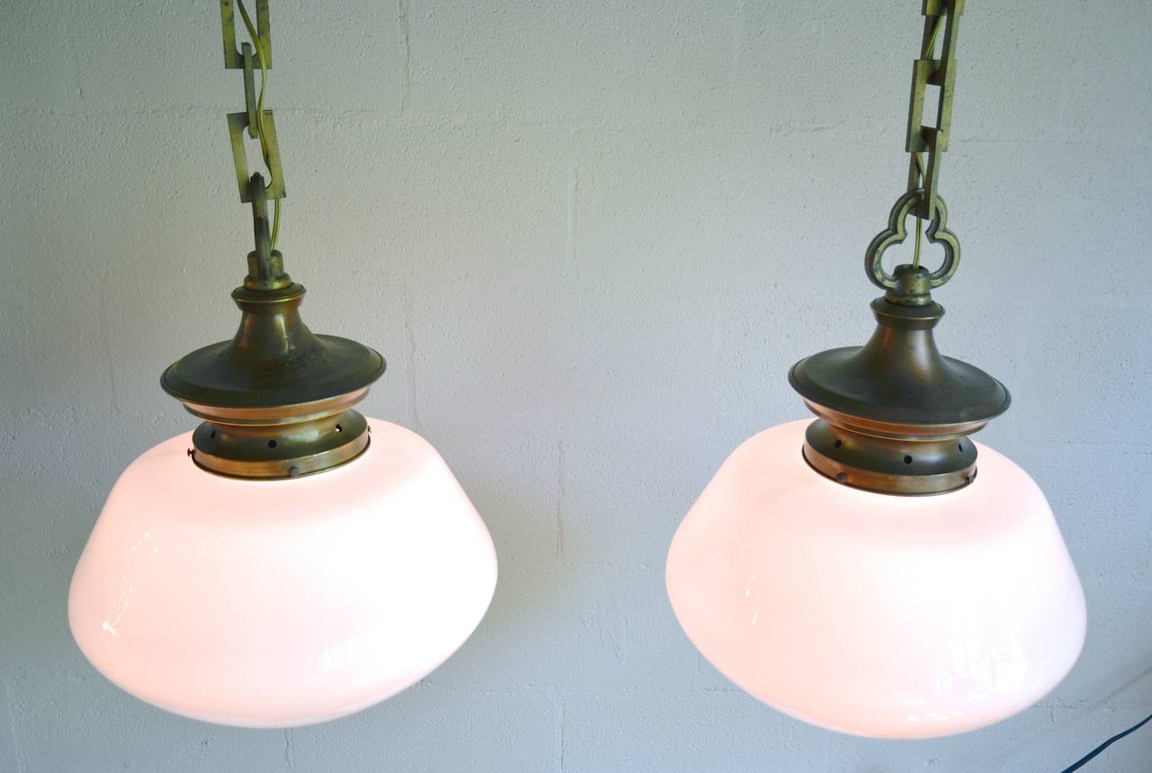 Large-Scale Library Pendants with Schoolhouse Globes In Excellent Condition In Austin, TX