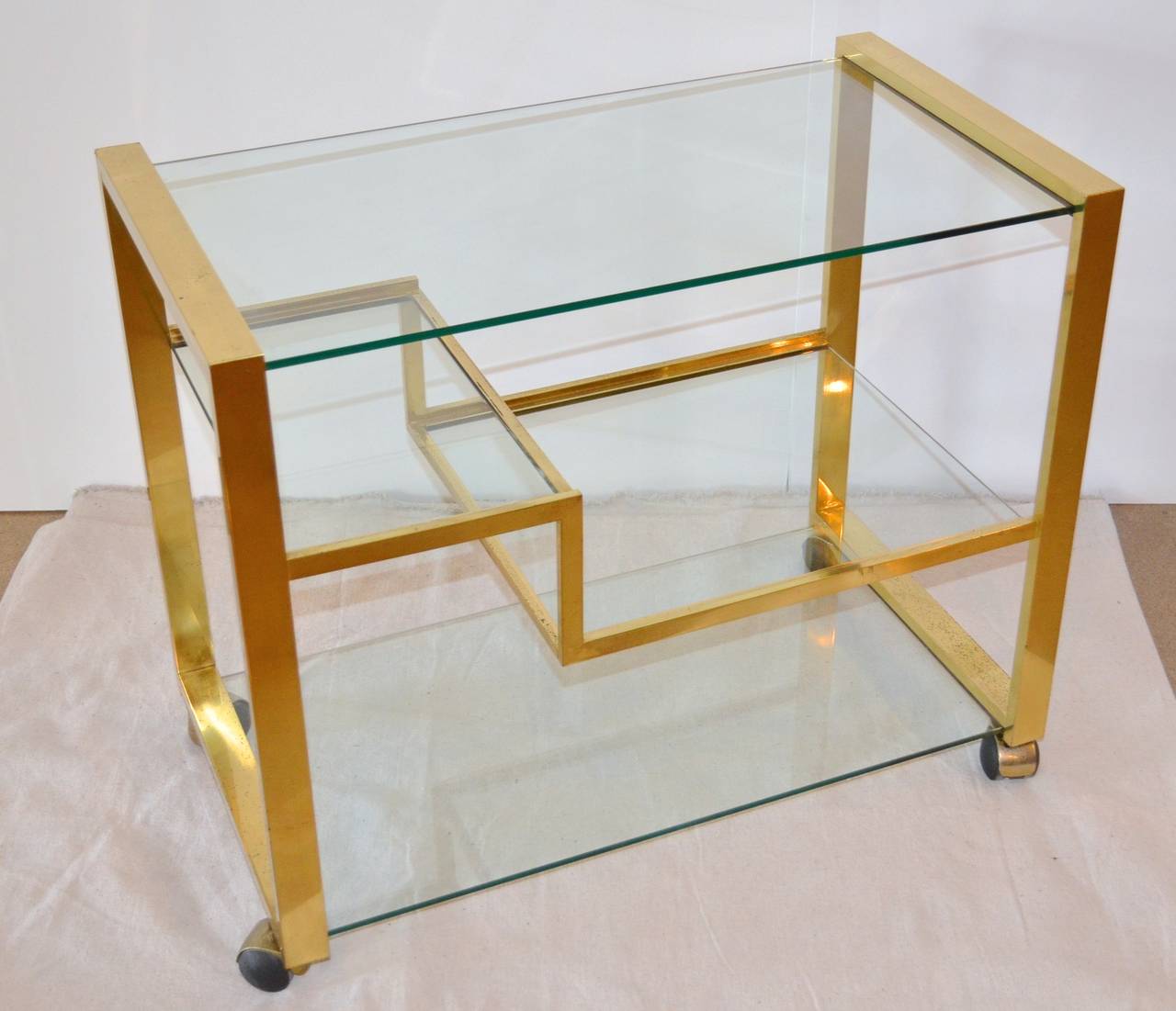 Brass and Glass Italian Bar Cart In Excellent Condition In Austin, TX