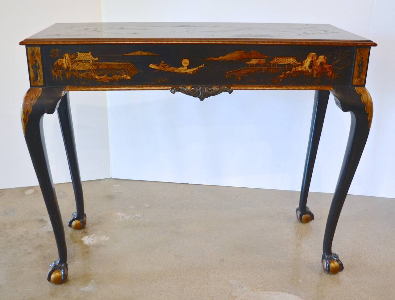 Chippendale Table, Black Lacquer and Chinoiserie, 19th Century