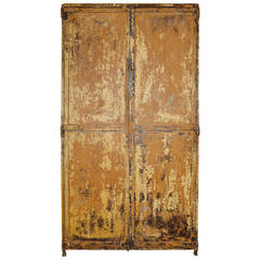 Antique Two-Door Industrial Steel Cabinet with Shelves