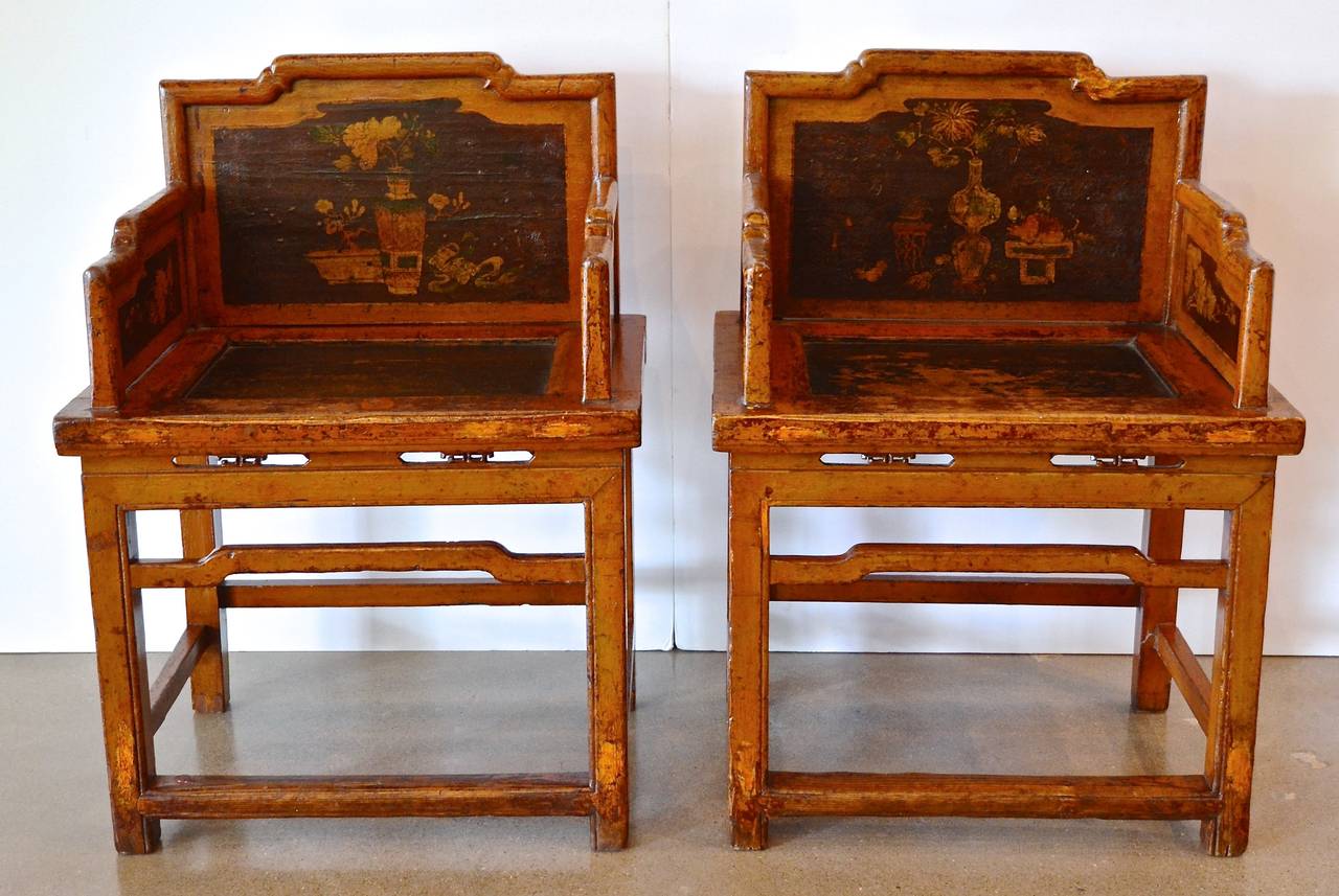 Chinese Pair of Meiguiyi Rose Chairs, circa 1880