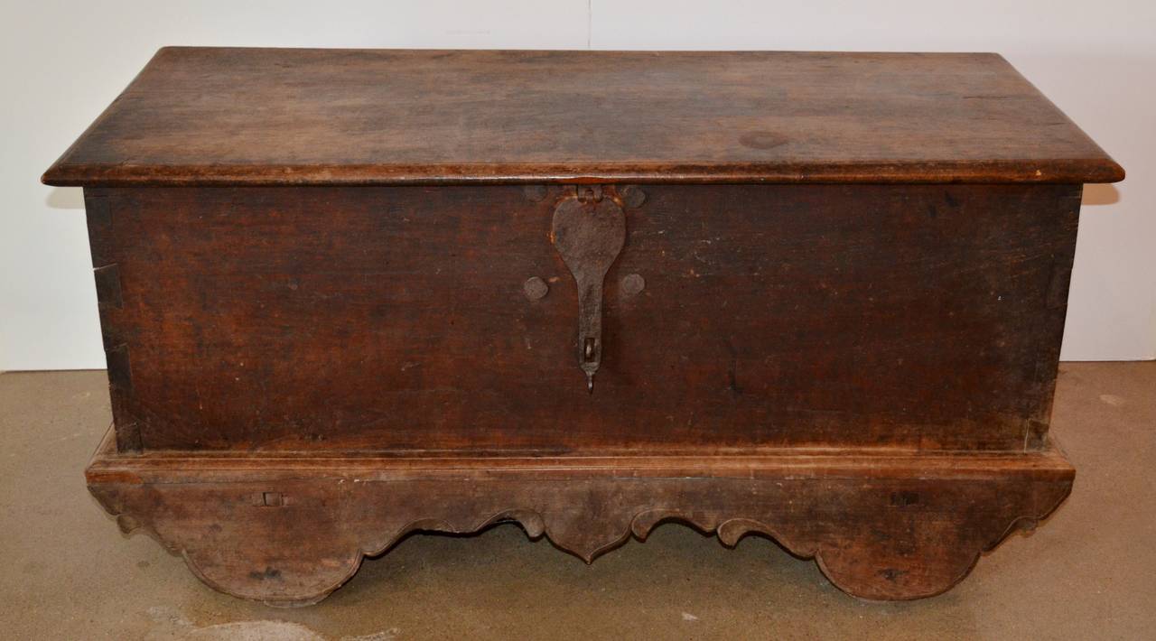 Stained Antique Grobog Trunk on Wheels, 19th Century