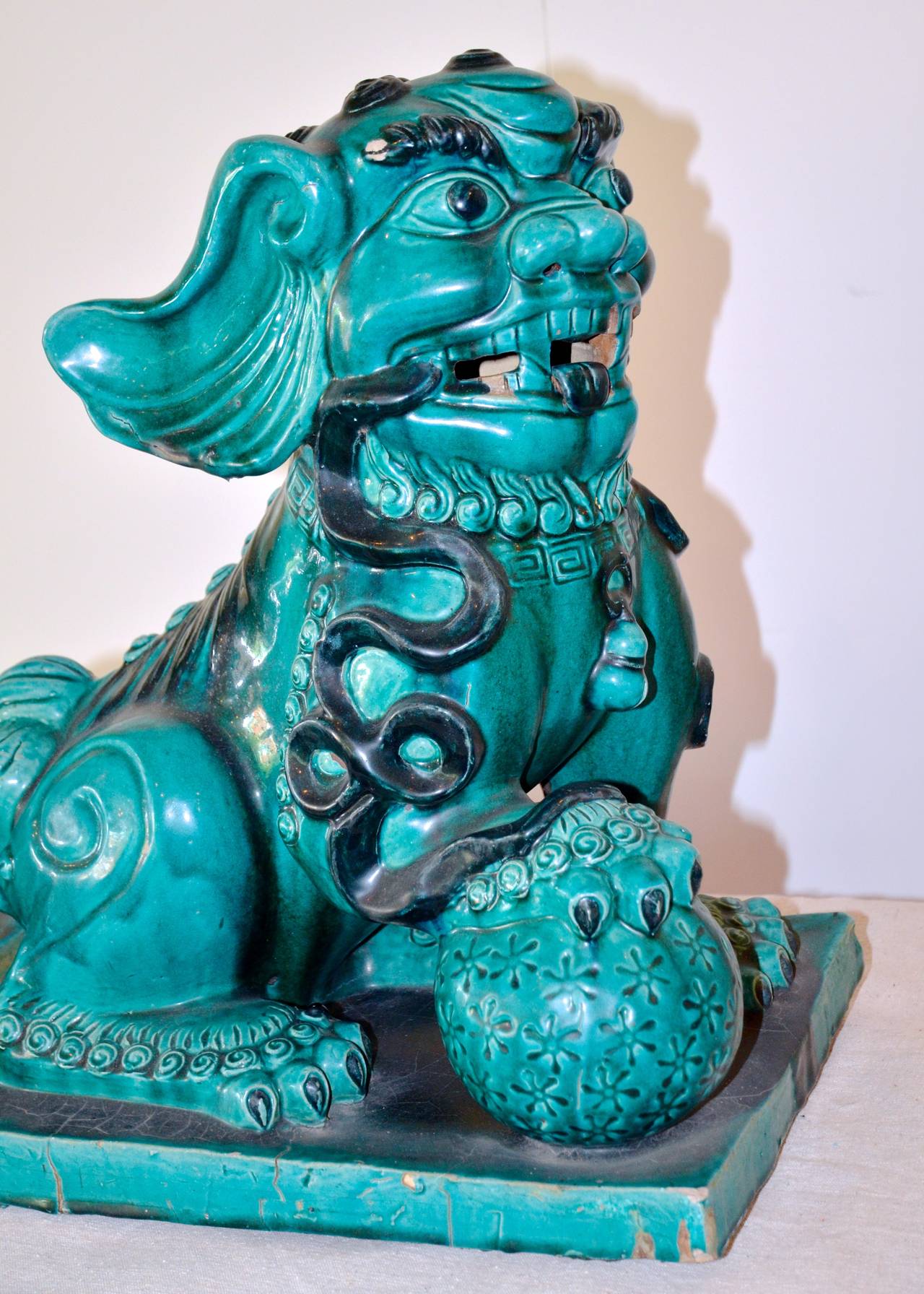 19th Century Large Aqua Foo Dogs, Late 1800s, China