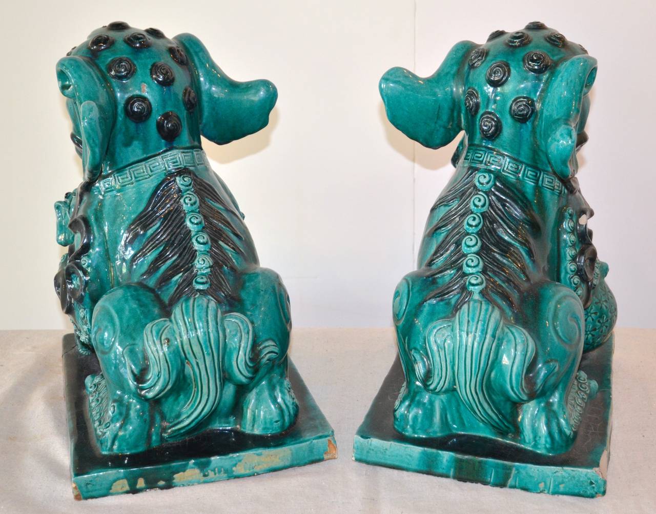 Ceramic Large Aqua Foo Dogs, Late 1800s, China