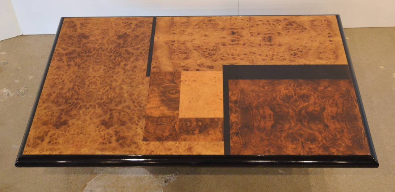 Black Lacquer and Burl Inlaid Cocktail Table In Good Condition In Austin, TX