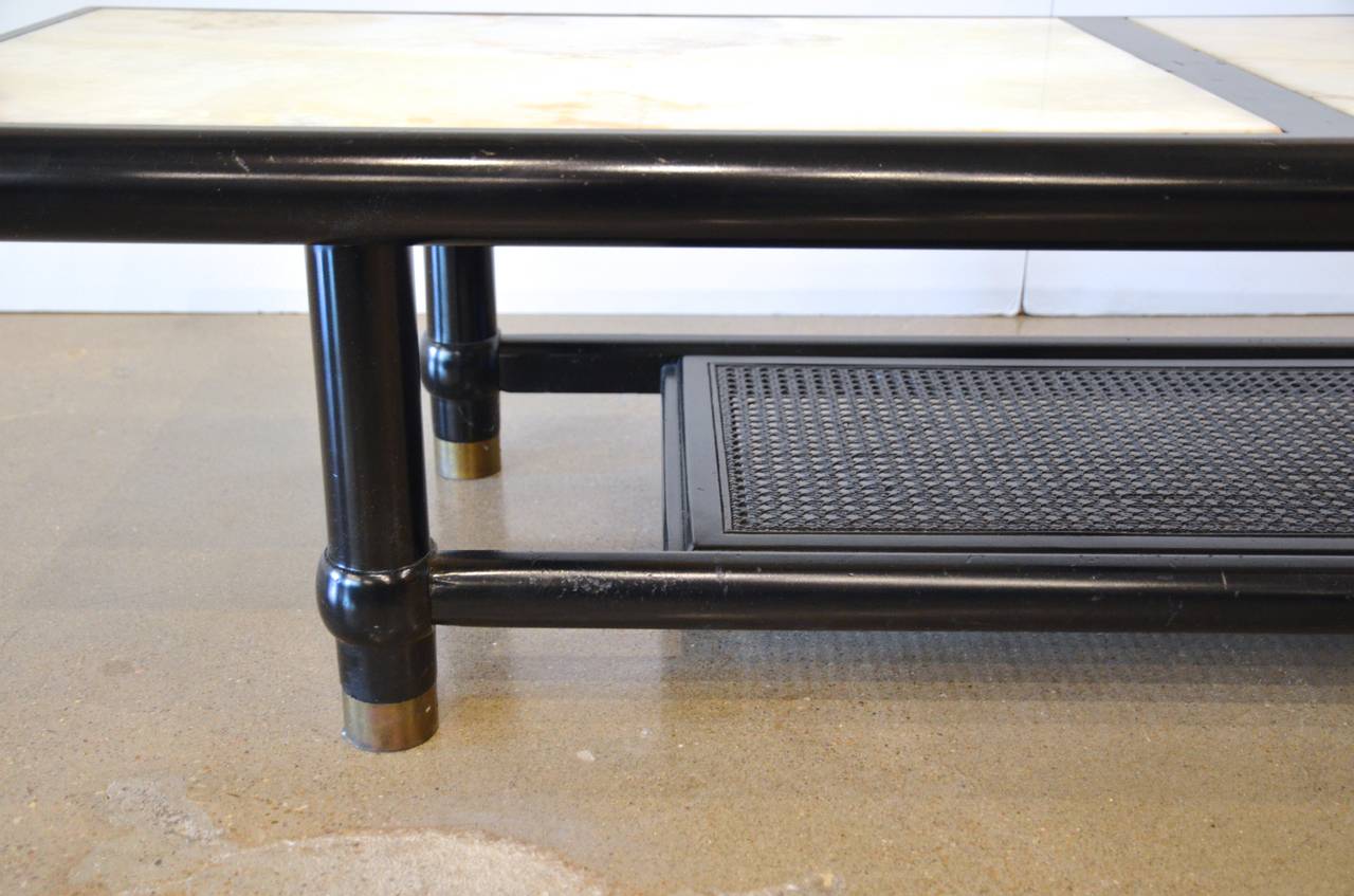American Black Lacquer and Onyx Cocktail Table