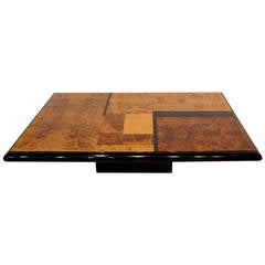 Black Lacquer and Burl Inlaid Cocktail Table