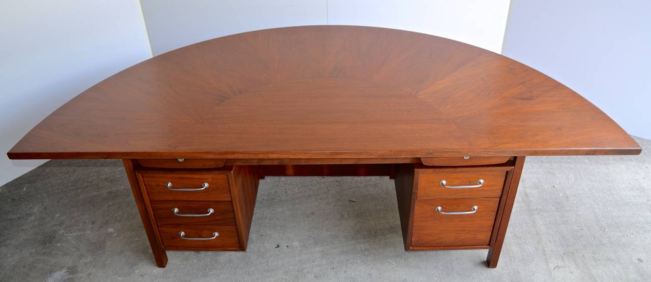 Mid-Century Walnut Demilune Executive Desk In Excellent Condition In Austin, TX