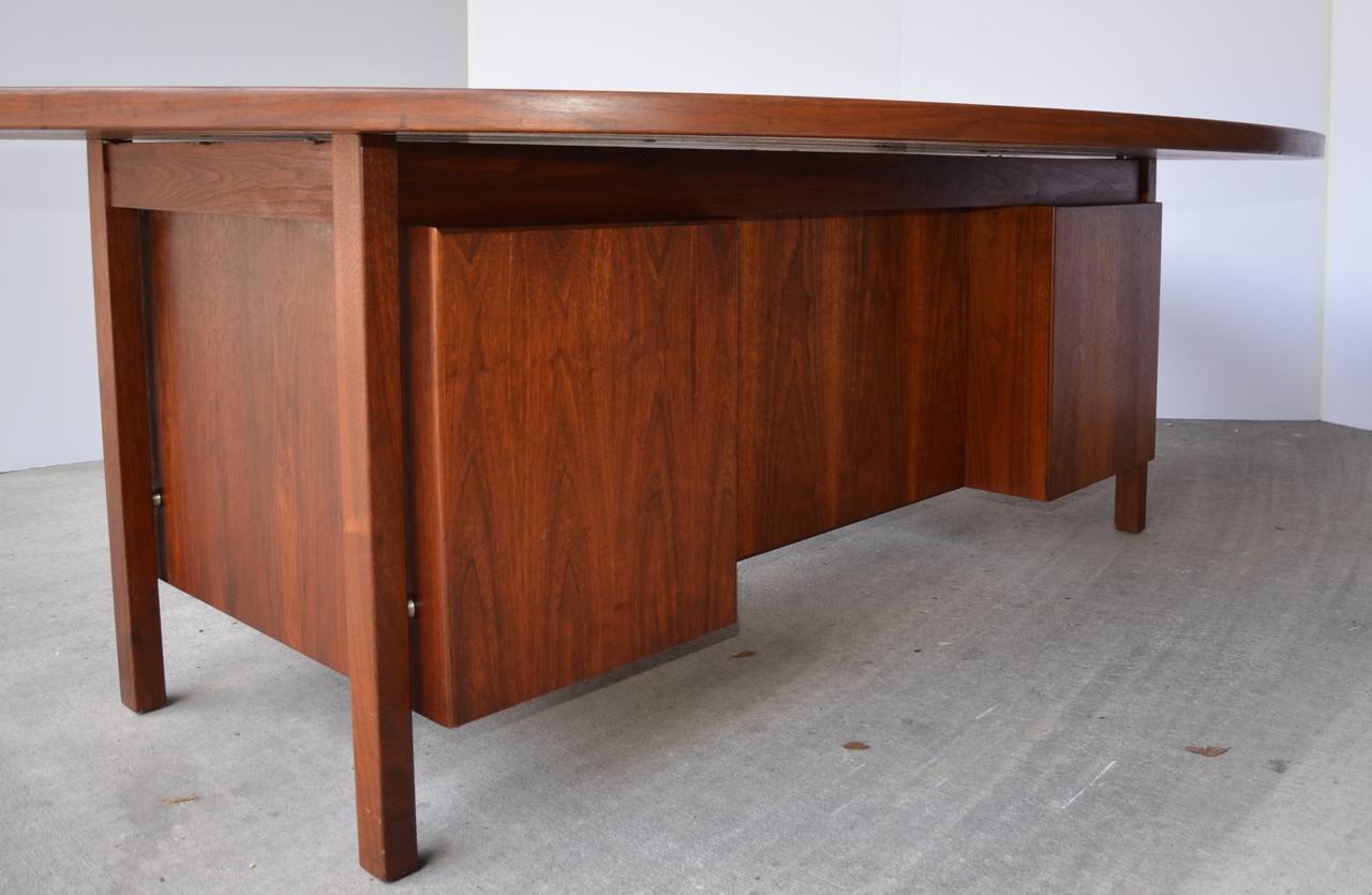 American Mid-Century Walnut Demilune Executive Desk